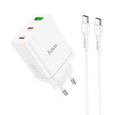 HOCO töltő 2 x Type C + USB A + kábel Type C to Type C PD QC3.0 3A 35W N33 fehér