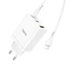 HOCO töltő 2 x Type C + USB A + kábel Type C - Lightning PD QC3.0 3A 35W N33 fehér - 0. kép
