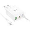 HOCO töltő 2 x Type C + USB A + kábel Type C - Lightning PD QC3.0 3A 35W N33 fehér - 1. kép