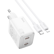 HOCO töltő 2 x Type C + kábel Type C - Lightning PD QC 45W GaN N42 fehér
