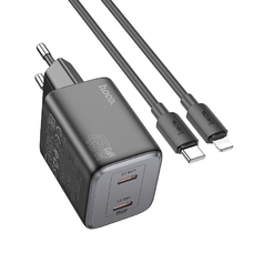 HOCO töltő 2 x Type C + kábel Type C - Lightning PD QC 45W GaN N42 fekete