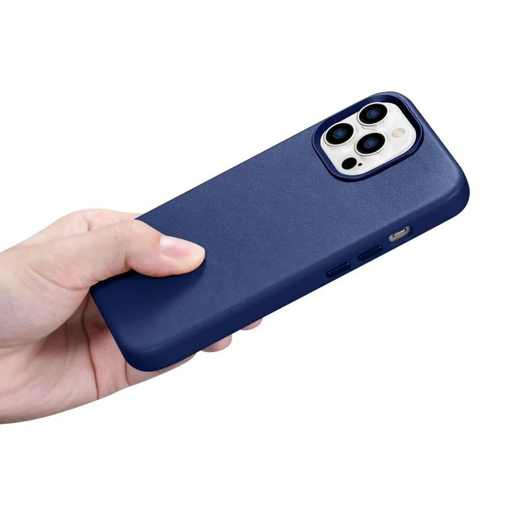 iCarer bőrtok valódi bőrből iPhone 14 Pro Max-hoz kék (WMI14220708-BU) (MagSafe kompatibilis) tok - 21