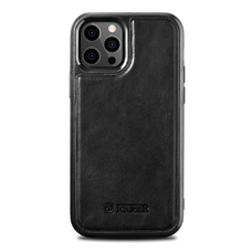 iCarer Leather Oil Wax tok, természetes bőrrel bevonva iPhone 12 Pro Max-hoz fekete (ALI1206-BK) tok