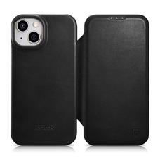 iCarer CE Oil Wax Prémium Bőr Fliptok iPhone 14 Plus MagSafe Fekete tok