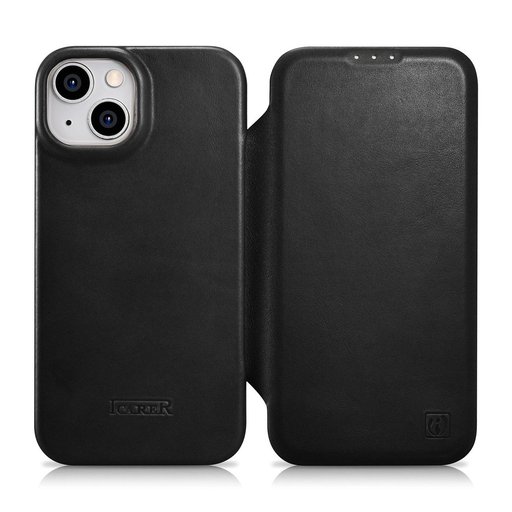 iCarer CE Oil Wax Prémium Bőr Fliptok iPhone 14 Plus MagSafe Fekete tok iCarer CE Oil Wax Prémium Bőr Fliptok iPhone 14 Plus MagSafe Fekete tok