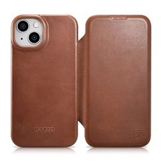 iCarer CE Oil Wax Prémium Bőr Fliptok iPhone 14 Plus mágneses tok MagSafe barna (AKI14220707-BN) tok