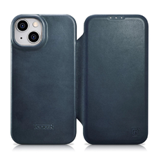 iCarer CE Oil Wax Premium bőr fliptok iPhone 14 Plus mágneses fliptok MagSafe kék (AKI14220707-BU) tok