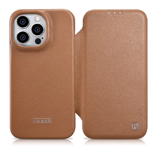 iCarer CE Prémium Bőr Fliptok iPhone 14 Pro Mágneses Fliptok MagSafe barna tok
