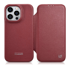 iCarer CE Prémium Bőr Folio Tok iPhone 14 Pro Mágneses Flip Bőr Fliptok MagSafe Piros tok