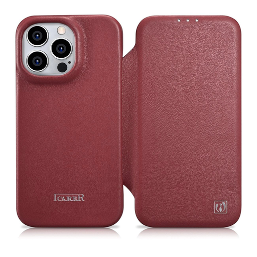 iCarer CE Prémium Bőr Folio Tok iPhone 14 Pro Mágneses Flip Bőr Fliptok MagSafe Piros tok iCarer CE Prémium Bőr Folio Tok iPhone 14 Pro Mágneses Flip Bőr Fliptok MagSafe Piros tok