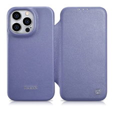 iCarer CE Prémium Bőr Fliptok iPhone 14 Pro Mágneses Bőr Fliptok MagSafe Világoslila tok