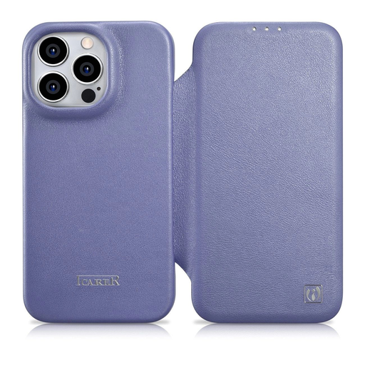 iCarer CE Prémium Bőr Fliptok iPhone 14 Pro Mágneses Bőr Fliptok MagSafe Világoslila tok iCarer CE Prémium Bőr Fliptok iPhone 14 Pro Mágneses Bőr Fliptok MagSafe Világoslila tok