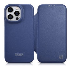 iCarer CE Prémium Bőr Fliptok iPhone 14 Pro Mágneses Fliptok MagSafe Kék (WMI14220714-BU) tok