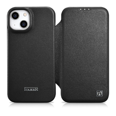 iCarer CE Prémium Bőr Fliptok iPhone 14 Plus mágneses fliptok MagSafe fekete (WMI14220715-BK) tok
