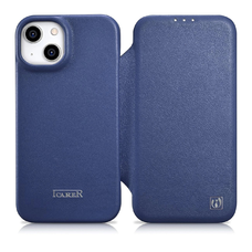 iCarer CE Prémium Bőr Fliptok iPhone 14 Plus Mágneses Bőr Fliptok MagSafe Kék