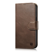 iCarer Oil Wax Wallet 2az1-ben iPhone 14 Pro RFID védett bőr fliptok Barna tok