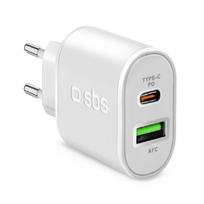 SBS TETRPD20W 20W USB-A USB-C Fali Töltő PD - Fehér