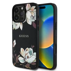 Guess PU Grained Magnolia MagSafe tok iPhone 16 Pro Max-hoz fekete