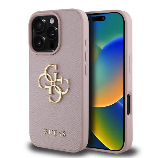 Guess PU Grained 4G Metal Logo tok iPhone 16 Pro Max rózsaszín