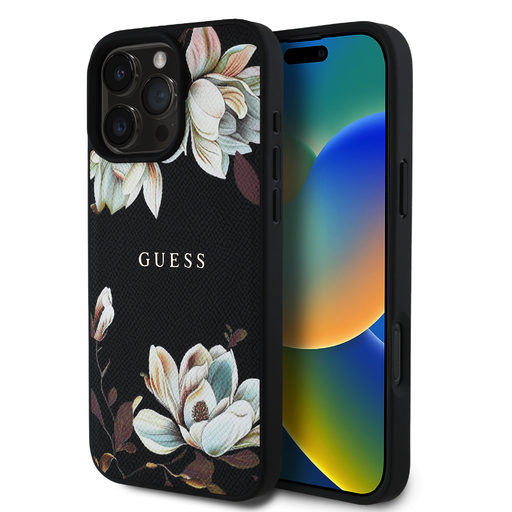 Guess PU Grained Magnolia MagSafe tok iPhone 16 Pro fekete Guess PU Grained Magnolia MagSafe tok iPhone 16 Pro fekete