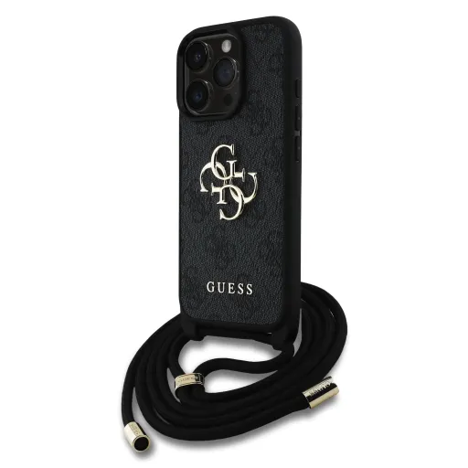 Guess PU 4G Metal Logo Crossbody Pántos tok iPhone 16 Pro Fekete tok