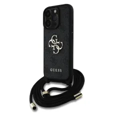 Guess PU 4G Fém Logó Crossbody Pántos tok iPhone 16 Pro Max Fekete tok