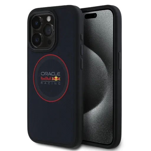 Red Bull PU Bőr Piros Gyűrű MagSafe Tok iPhone 15 Pro-hoz Tengerészkék,