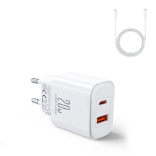 EU Joyroom JR-TCF05 20W USB-A USB-C töltő + USB-C kábel - fehér