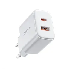 Joyroom JR-TCF05 20W USB-C / USB-A Gyors Dual Port Hálózati Töltő - Fehér + USB-C - Lightning 1m