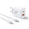 Joyroom JR-TCF05 20W USB-C / USB-A Gyors Dual Port Hálózati Töltő - Fehér + USB-C - Lightning 1m - 3. kép