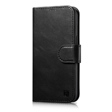 iCarer Olajozott Viaszos Pénztárca Tok 2 az 1-ben iPhone 14 Pro Bőr Fliptok Anti-RFID fekete