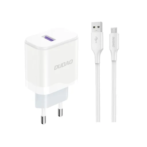 Dudao A20EU USB-A 18W hálózati töltő adapter - fehér + USB-A - micro USB kábel