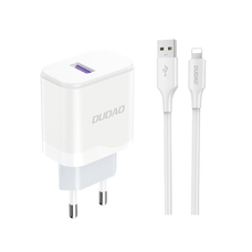 Dudao A20EU USB-A 18W hálózati töltő adapter - fehér + USB-A - Lightning kábel