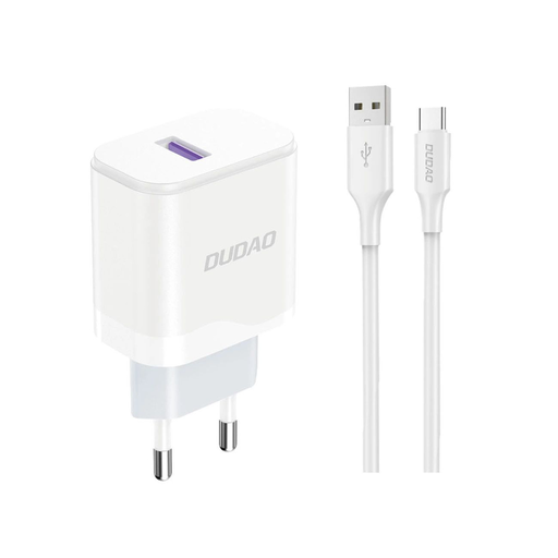 Dudao A20EU USB-A 18W hálózati töltő - fehér + USB-A - USB-C kábel