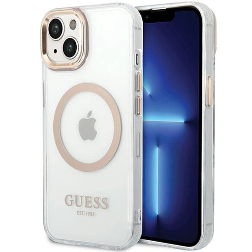 Guess Metal Outline MagSafe iPhone 15 Plus / 14 Plus tok - arany