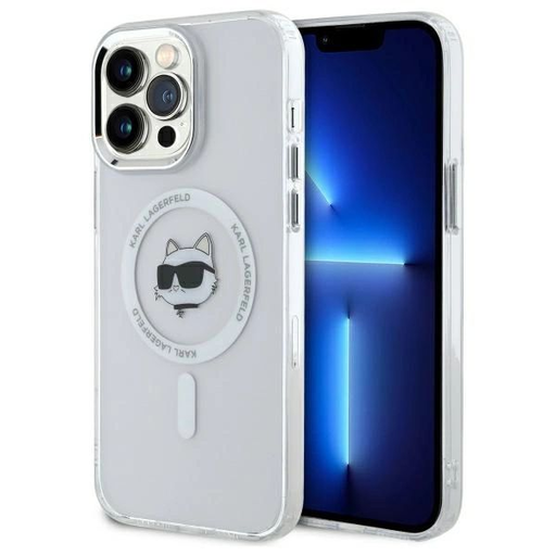 Karl Lagerfeld IML Fém Choupette Fej MagSafe iPhone 14 Pro Max tok - fehér