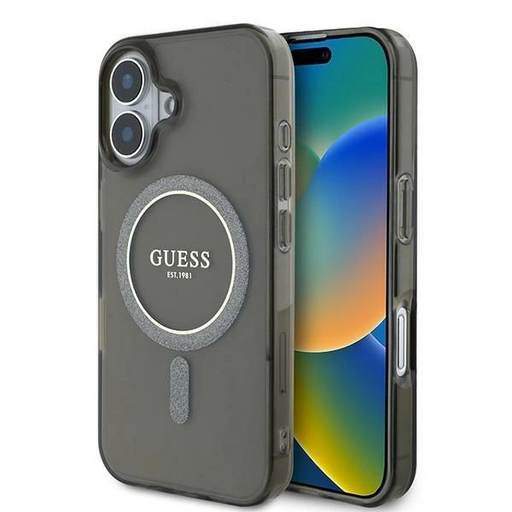 Guess IML Glitter Circle MagSafe tok iPhone 16 - fekete