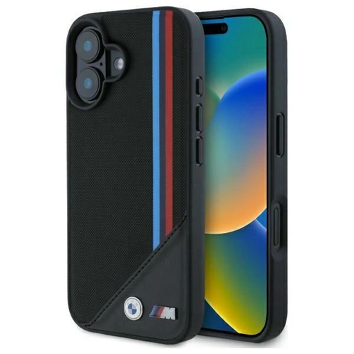 BMW M Meshed Tricolor Stripes MagSafe iPhone 16 tok - fekete