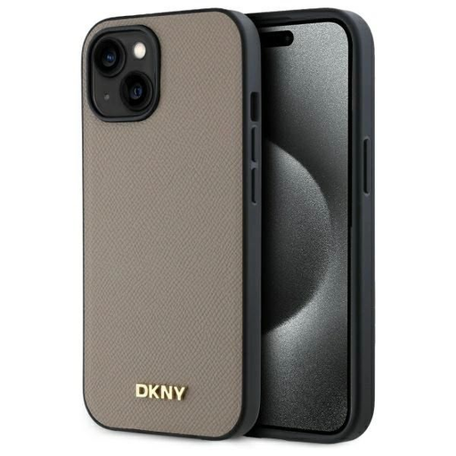 DKNY Grained Metal Logo MagSafe iPhone 15 tok - bézs DKNY Grained Metal Logo MagSafe iPhone 15 tok - bézs