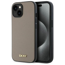 DKNY Grained Metal Logo MagSafe iPhone 15 tok - bézs