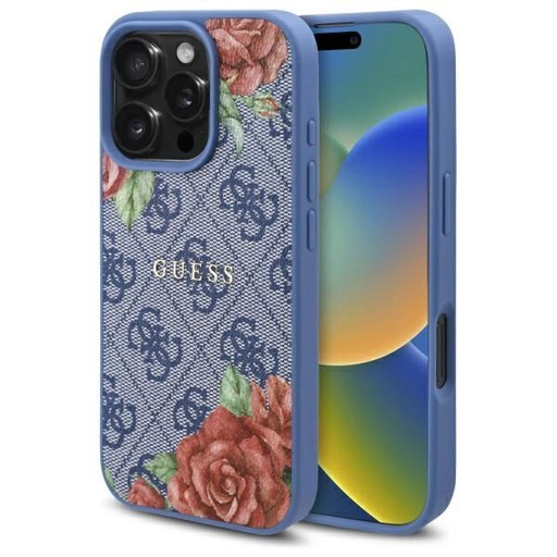 Guess 4G Flowers Print MagSafe tok iPhone 16 Pro - kék