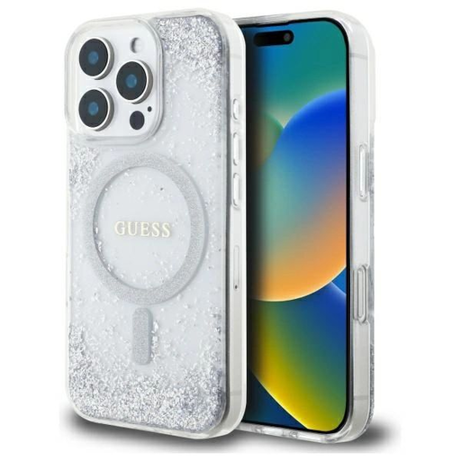 Guess Resin Gradient Glitter MagSafe tok iPhone 16 Pro - ezüst