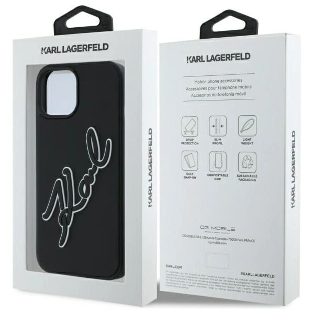  iPhone 15 Karl Lagerfeld 3D Rubber Signature tok - fekete - 8
