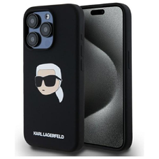 KARL LAGERFELD tok IPHONE 15 Pro Max-hoz, MagSafe kompatibilis KLHMP15XSKHPPLK (SIL KL Head Print) fekete tok