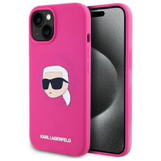 KARL LAGERFELD tok iPhone 15-höz kompatibilis MagSafe-el KLHMP15SSKHPPLF (SIL KL Head Print) fukszia tok
