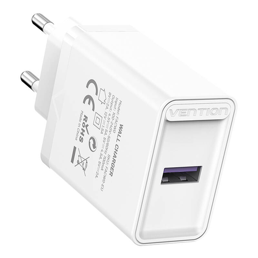 Vention FACW0-EU 1-port USB (22.5W) Fehér Hálózati USB töltő adapter