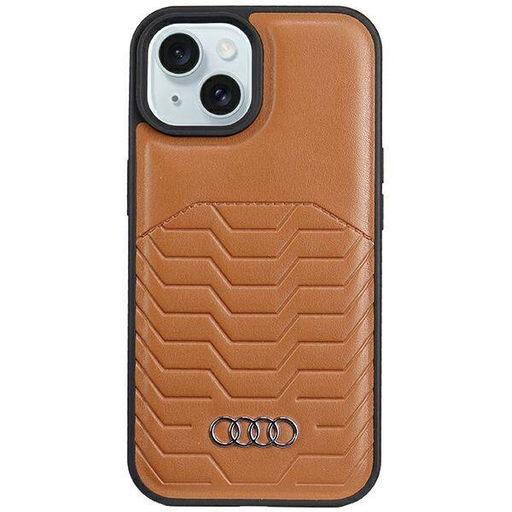 Eredeti tok iPhone 13 / 14 / 15 Audi szintetikus bőr MagSafe (AU-TPUPCMIP15-GT/D3-BN) barna tok Eredeti tok iPhone 13 / 14 / 15 Audi szintetikus bőr MagSafe (AU-TPUPCMIP15-GT/D3-BN) barna tok