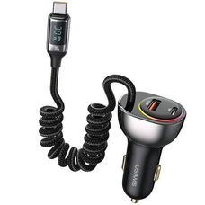  USAMS C37 Autós Töltő 1xUSB+1xUSB-C 60W + USB-C kábel 30W PD+QC Gyors Töltés fekete/fekete CC192CC01