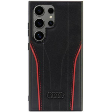 Eredeti tok SAMSUNG GALAXY S24 ULTRA Audi Genuine Leather MagSafe kemény tok (AU-TPUPCS24U-R8/D3-RD) fekete és piros tok