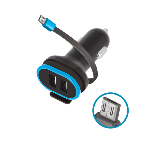 Forever CC-02 autós töltő 2x USB 3A fekete microUSB kábellel 0,2 m